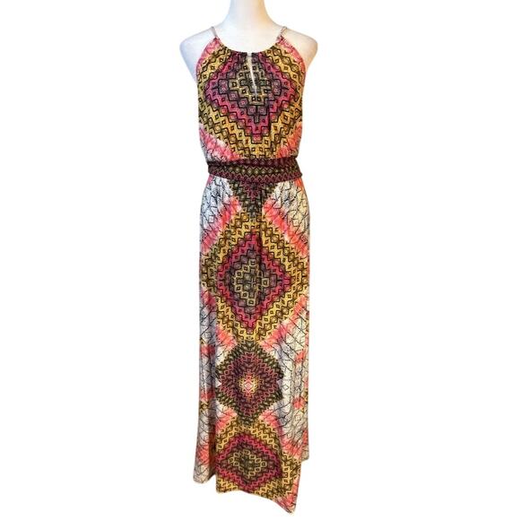 London Times Halter Neck Abstract Print Maxi Dress Size 12 - Picture 1 of 5
